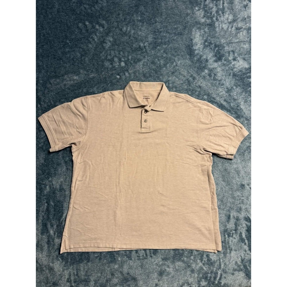 Cabela's Polo Shirt Men XL Regular Tan Solid 100% Cotton Short Sleeve Piqué Knit